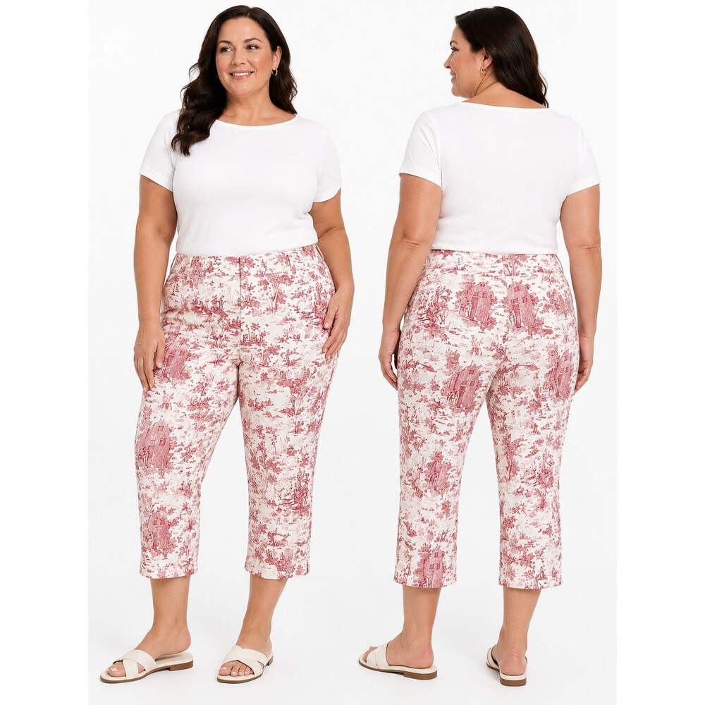 White Stag Women’s Plus Size 18 Tusk Red White Toile Cotton Capri Pants Side Zip